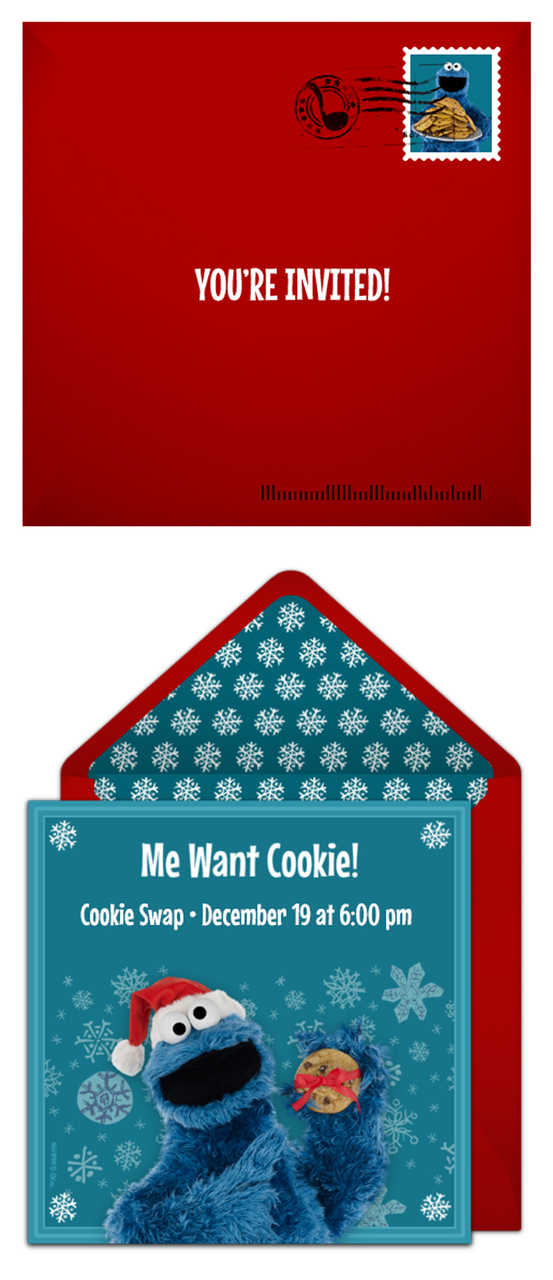 Free Cookie Monster cookie exchange party invitations!